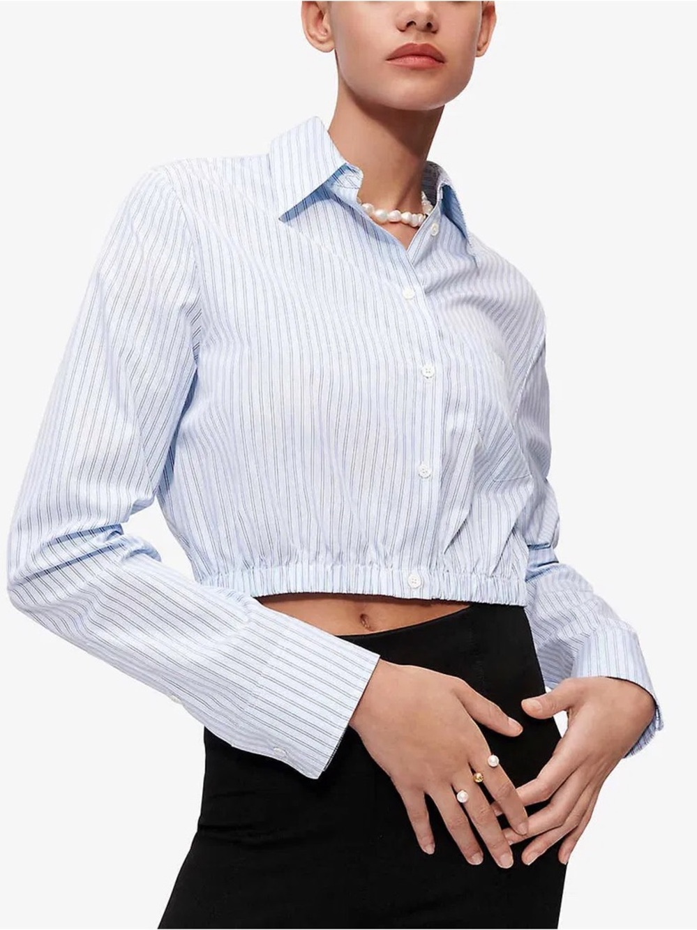 Maje size 3 blue striped collared cropped blouse